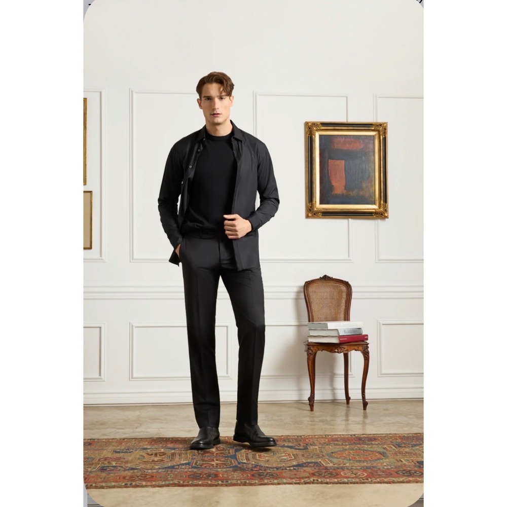 Zanella Parker Stretch Gab Trouser Mens 40 Black Wool Dress Pants Italy